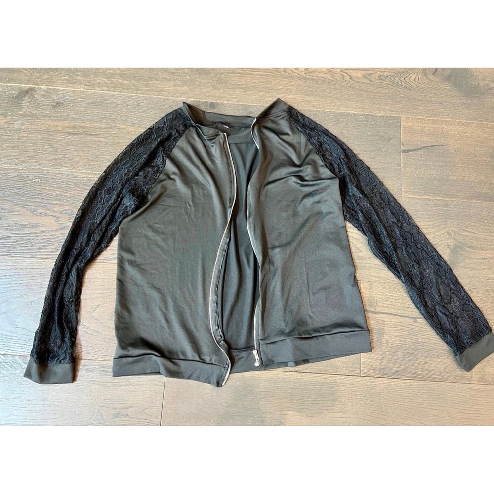 Unbranded Black Zip Up Jacket With Lace Sleeves